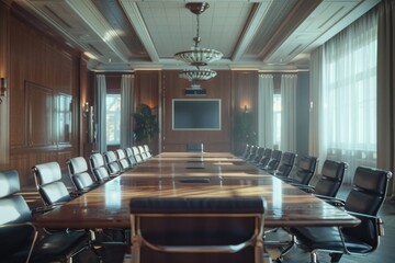 Poster - A typical meeting space with a long table and chairs