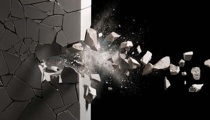 shattering, popping, concrete, pillar, wall, splattering, cracks, chips, moment, explosion, black ba