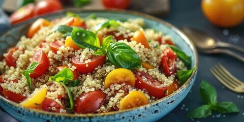 Canvas Print - Nutritious Quinoa Salad with Fresh Tomatoes and Basil