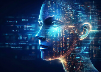 3d illustration of human head with digital code background. Artificial intelligence concept