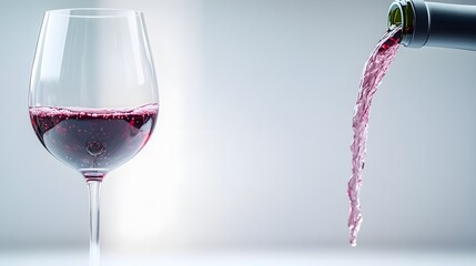 Red Wine Pouring Into Glass On White Background