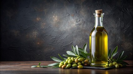 Olive oil bottle on a dark background, olive oil, dark, background, gourmet, cuisine, ingredient, glass, bottle, liquid