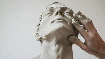 Wall Mural - a skilled artist using clay to create a realistic sculpture of a human figure, with a light solid co