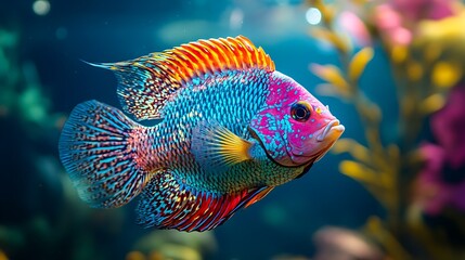 Wall Mural - Vibrant Cichlid Fish in an Aquarium