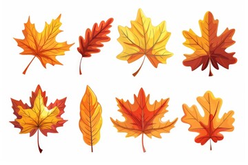 Sticker - A collection of different colored leaves arranged on a white background, ideal for design and decoration projects