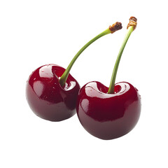 A pair of ripe red cherries