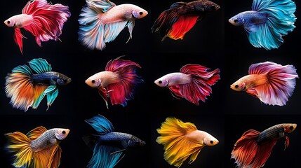 Wall Mural - Colorful Betta Fish Collage