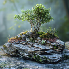 Wall Mural - Small Tree on Rock.