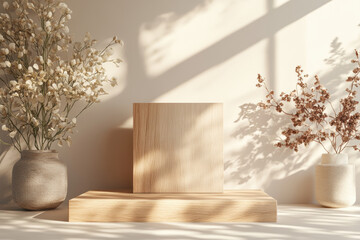 Wall Mural - Wooden Podium Mockup.