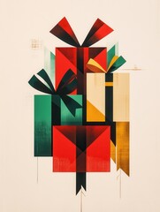Poster - Brightly colored gift boxes with geometric shapes and ribbons add a minimalist touch to holiday decorations, perfect for the festive season. Generative AI