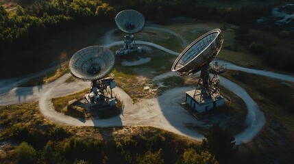 Poster - Aerial View of Advanced Military Communication Base with Satellite Dishes and Antennas