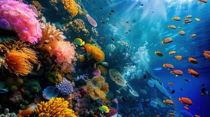 Vibrant Underwater Coral Reef with Colorful Fish