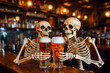 © Sunshower Shots - Two skeletons in a pub drinking beer, toasting, funny, humor