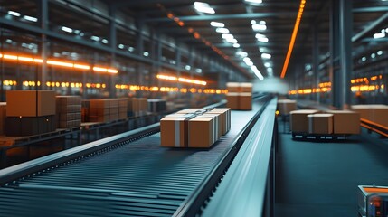 Poster - Automated Conveyor System Transporting Packages in Industrial Factory Setting