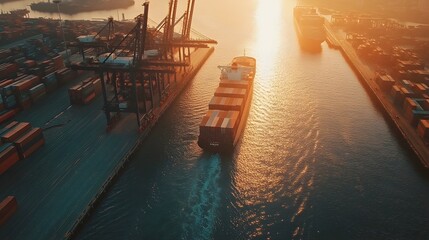 Leinwandbilder - Bustling Aerial View of Thriving Shipping Port with Vibrant Natural Sunlight