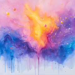 Wall Mural - a painting of a colorful galaxy with a yellow sun in the center. the painting is full of bright colo