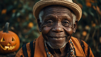 Wall Mural - elderly african boy halloween theme background portrait