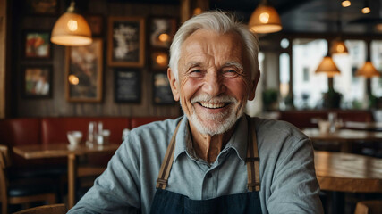 Wall Mural - elderly caucasian boy cafe restaurant background portrait