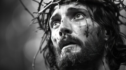 Wall Mural - Jesus Christ with Crown of Thorns in Black and White