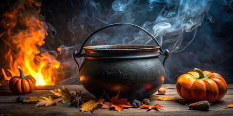 Close-up of a spooky Halloween witch's cauldron , witch, cauldron, Halloween, spooky, potion, magic, brew, potion, bubbling