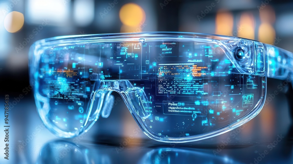 Futuristic smart glasses with digital data overlay, showcasing advanced ...