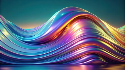 Wall Mural - Abstract render of iridescent curved wave for engaging designs, vibrant, motion background, abstract, render