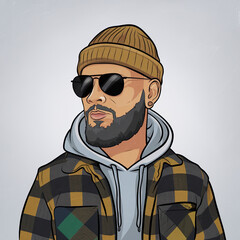 Illustrated of a minimalist, clean and bright cartoon Hype Beast