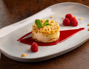 Poster - Sweet dessert on a plate with strawberries and cream