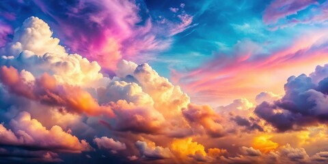 Wall Mural - beautiful sky with fluffy, colorful clouds , sky, clouds, serene, tranquil, picturesque, stunning, e