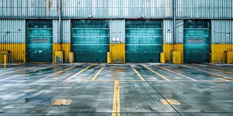 Cargo doors at a large warehouse s loading dock exterior of the building