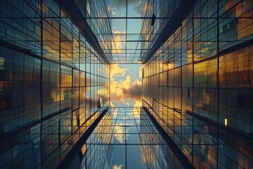 Poster - Cityscape of a high-rise building with a clear blue sky in the background