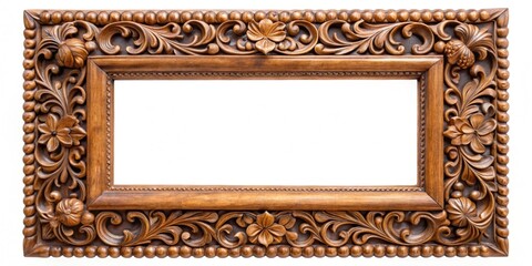 Classic wooden frame with intricate carvings and a glossy finish, wood, vintage, antique, ornament, decoration