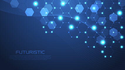 Wall Mural - dark blue background in futuristic style for science, technology, medical, innovation and health car