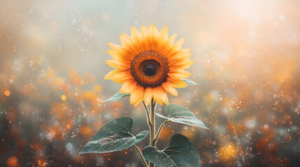 A vibrant sunflower stands tall surrounded by a splash of warm colors symbolizing beauty summer and positivity