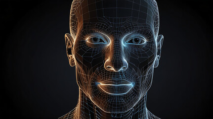 Sticker - Digital Wireframe Human Head with Geometric Lines