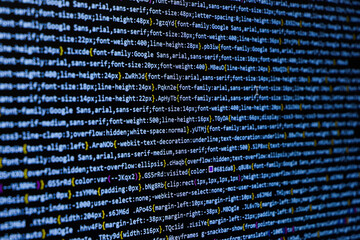 software source code. programming code. programming code on computer screen. developer working on pr