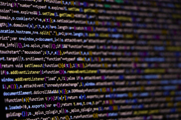 software source code. programming code. programming code on computer screen. developer working on pr