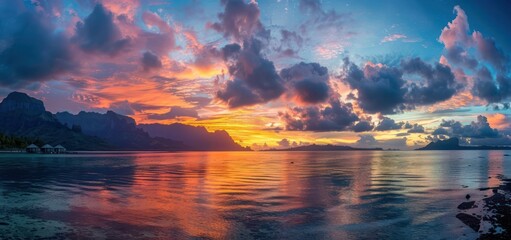 Canvas Print - Sunset Over Tropical Mountains