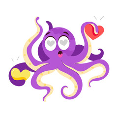 Canvas Print - Comic style mascot of valentine octopus with hearts 

