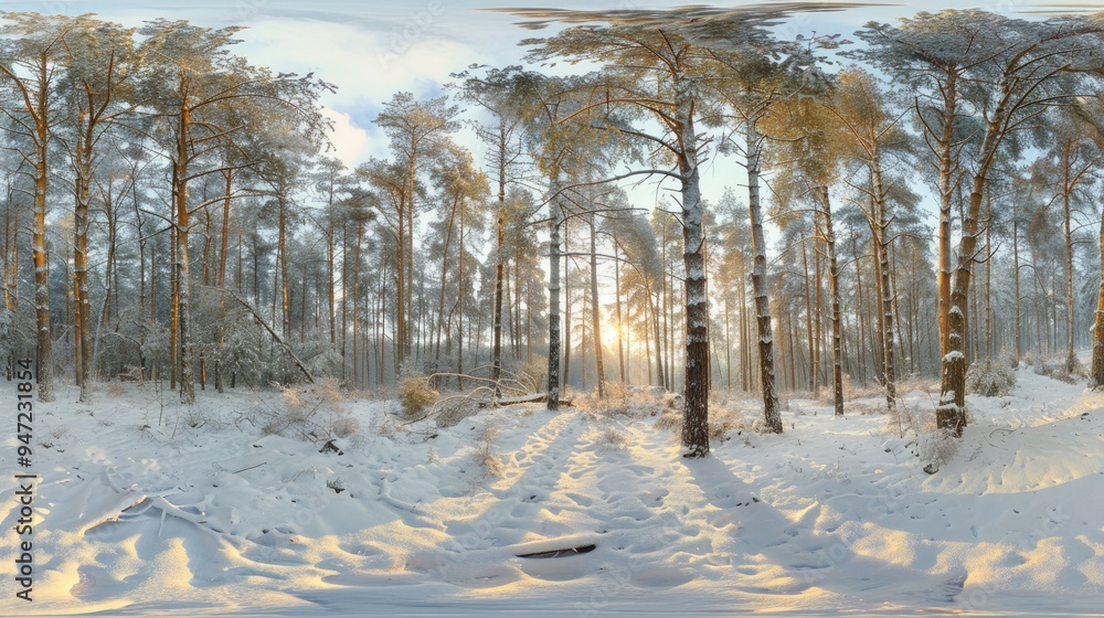 Snow 360 Snowy Pinery Forest Winter HDRI Panorama in 360 Degrees Equirectangular ...