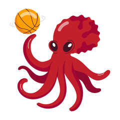 Poster - Octopus spinning basketball on tentacle, flat sticker 

