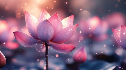 Canvas Print - Delicate Pink Lotus Flower with Morning Dew Drops