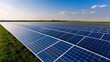 © LKT - landscape photography, large solar farm adjacent to crop fields, powering the entire farm operation, clear sky with solar panels glistening, demonstrating the integration of green energy in