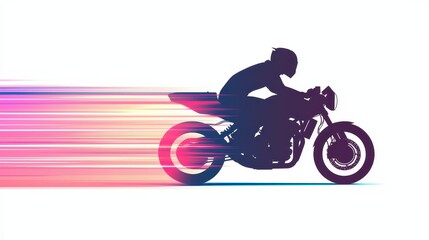 A dynamic silhouette of a motorcycle in motion, capturing speed and freedom with vibrant motion blur effects.