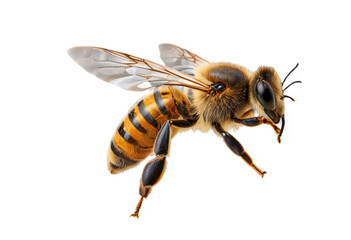 Wall Mural - A Stunning Bee in Flight isolated on a transparent background, captured in macro detail, showcasing an incredible pollinator.