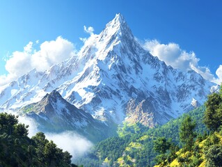 Majestic Mountain A stunning snowcapped mountain peak under a clear blue sky