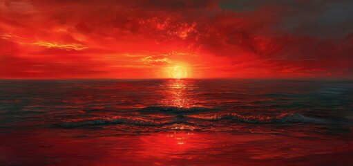 Canvas Print - Fiery Sunset Over the Ocean