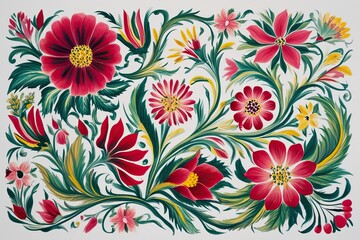 Vibrant Norwegian Scandinavian Rosemaling Folk Art Featuring Floral Designs