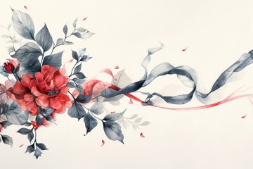 Wall Mural - A single red flower sits on a plain white background, simple and elegant