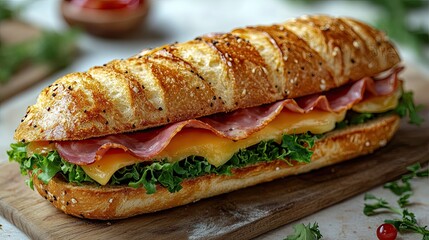 Freshly Prepared Ham and Cheese Submarine Sandwich